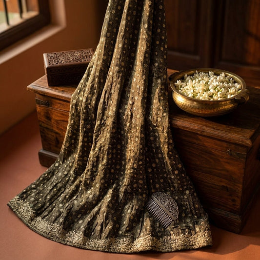 Sanskriti Vintage Brown Pure Silk Stitched Lehenga Hand Embroidery Zardozi Zari