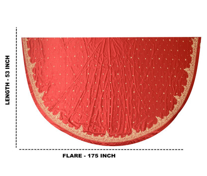 Sanskriti New Hand Embroidered Zardozi Red Pure Satin Unstitched Lehenga Wedding