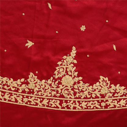 Sanskriti New Hand Embroidered Zardozi Red Pure Satin Unstitched Lehenga Wedding