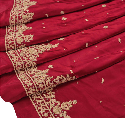 Sanskriti New Hand Embroidered Zardozi Red Pure Satin Unstitched Lehenga Wedding