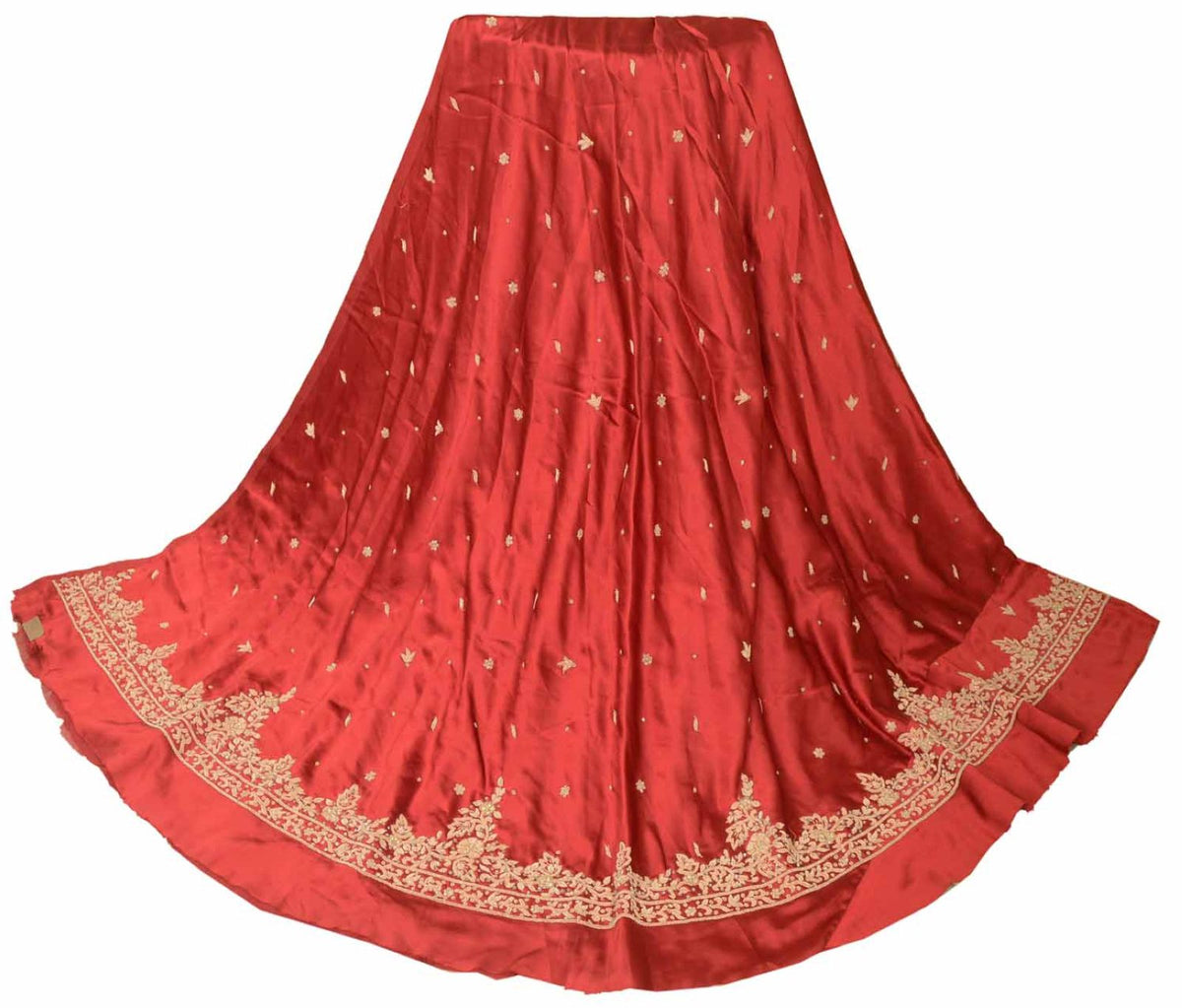 Sanskriti New Hand Embroidered Zardozi Red Pure Satin Unstitched Lehenga Wedding