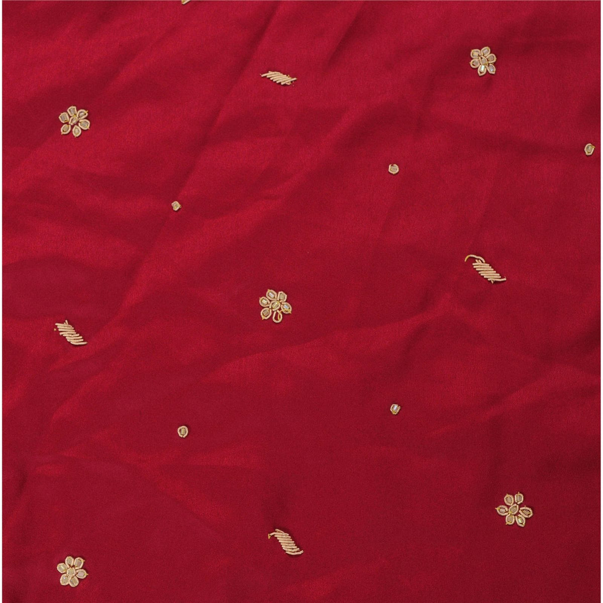 Sanskriti New Hand Embroidered Zardozi Red Pure Satin Unstitched Lehenga Wedding