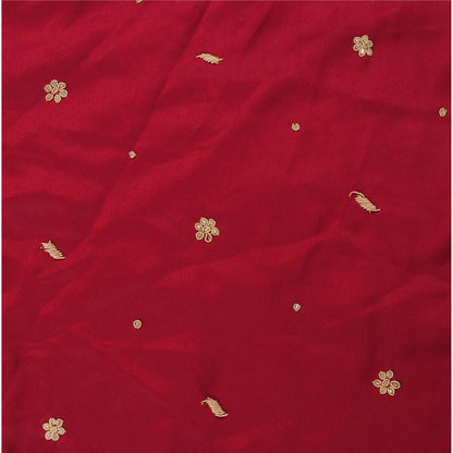 Sanskriti New Hand Embroidered Zardozi Red Pure Satin Unstitched Lehenga Wedding