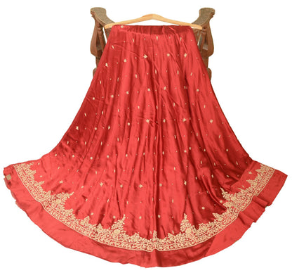 Sanskriti New Hand Embroidered Zardozi Red Pure Satin Unstitched Lehenga Wedding