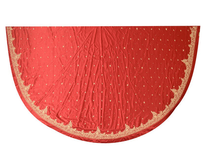 Sanskriti New Hand Embroidered Zardozi Red Pure Satin Unstitched Lehenga Wedding