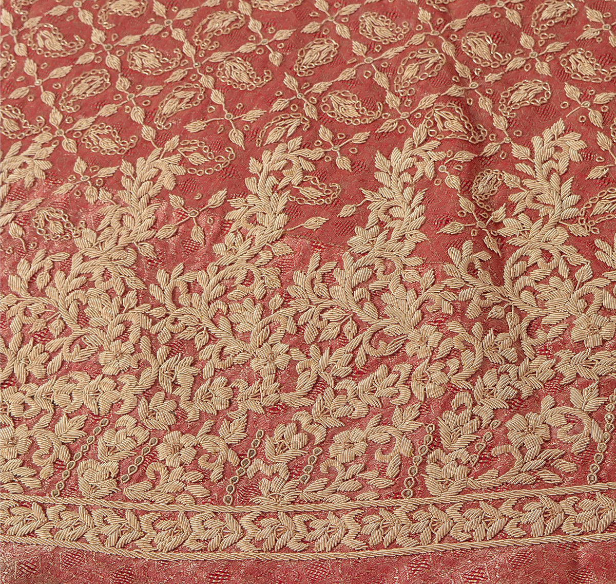 Sanskriti New Hand Embroidered Zardozi Pink Pure Silk Unstitched Bridal Lehenga