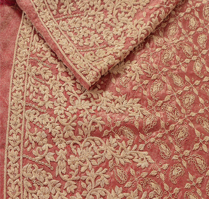 Sanskriti New Hand Embroidered Zardozi Pink Pure Silk Unstitched Bridal Lehenga