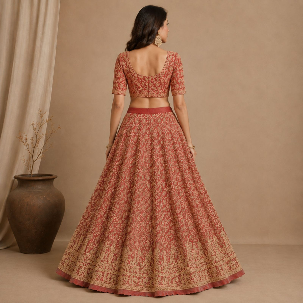 Sanskriti New Hand Embroidered Zardozi Pink Pure Silk Unstitched Bridal Lehenga