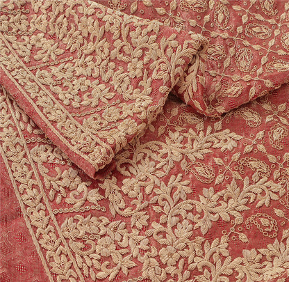 Sanskriti New Hand Embroidered Zardozi Pink Pure Silk Unstitched Bridal Lehenga