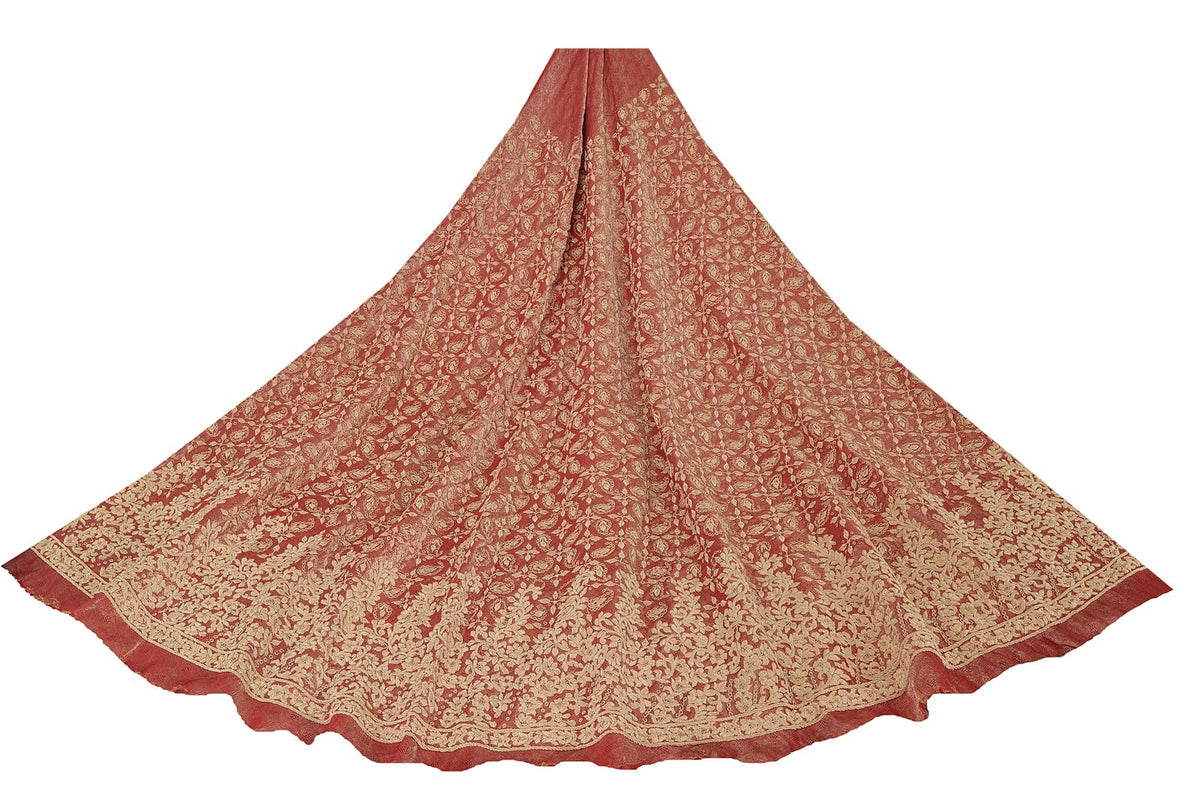Sanskriti New Hand Embroidered Zardozi Pink Pure Silk Unstitched Bridal Lehenga