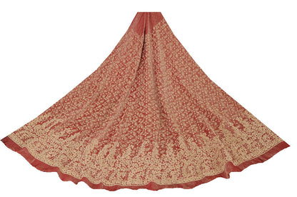Sanskriti New Hand Embroidered Zardozi Pink Pure Silk Unstitched Bridal Lehenga