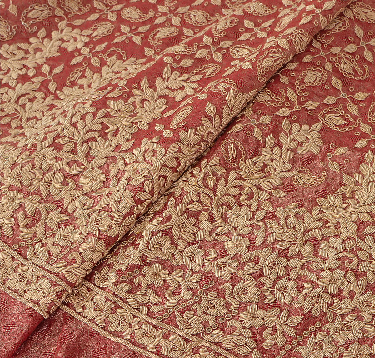 Sanskriti New Hand Embroidered Zardozi Pink Pure Silk Unstitched Bridal Lehenga