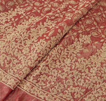 Sanskriti New Hand Embroidered Zardozi Pink Pure Silk Unstitched Bridal Lehenga