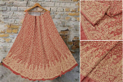 Sanskriti New Hand Embroidered Zardozi Pink Pure Silk Unstitched Bridal Lehenga