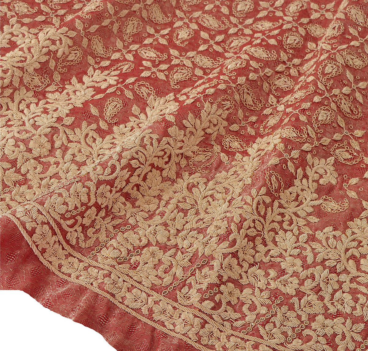 Sanskriti New Hand Embroidered Zardozi Pink Pure Silk Unstitched Bridal Lehenga