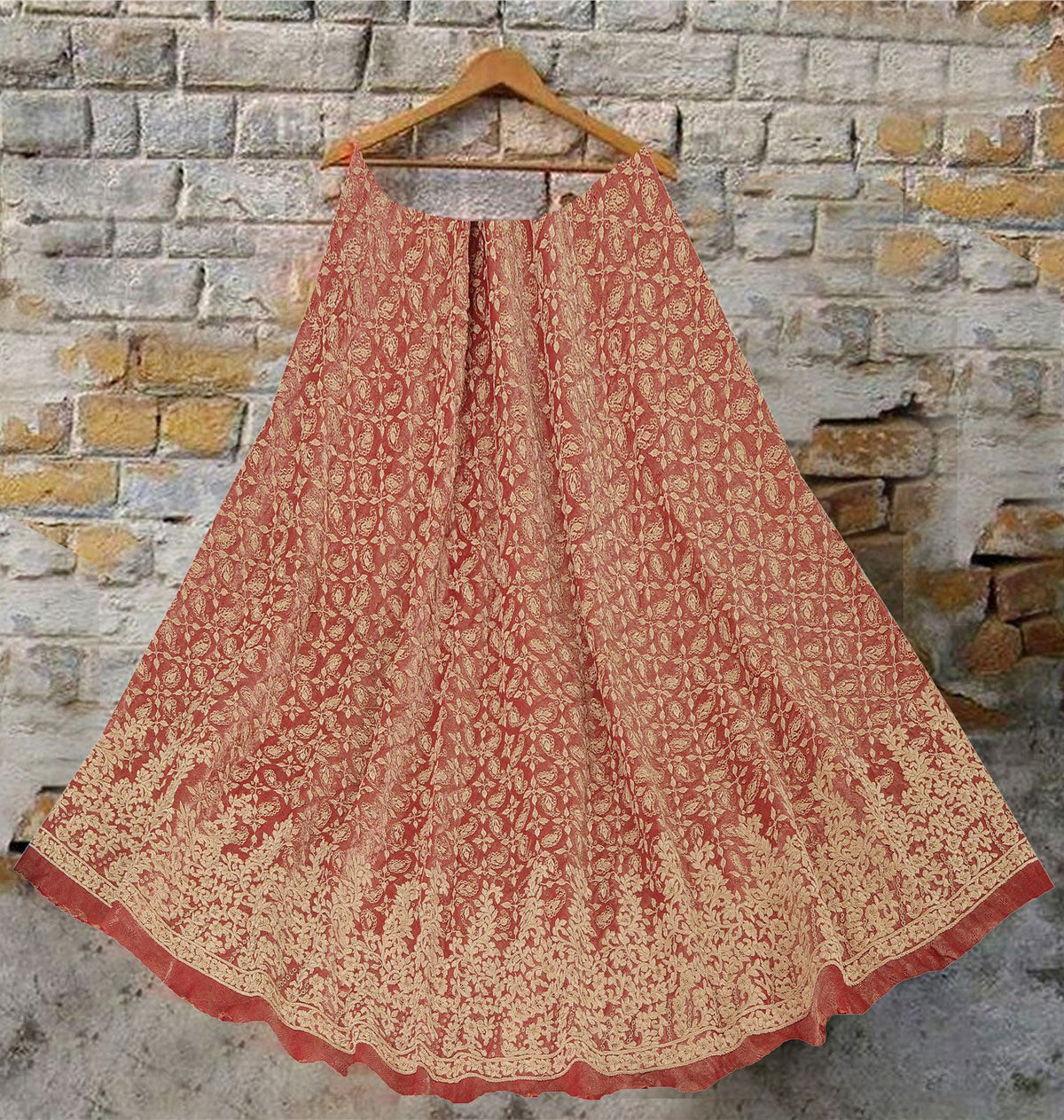 Sanskriti New Hand Embroidered Zardozi Pink Pure Silk Unstitched Bridal Lehenga