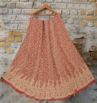 Sanskriti New Hand Embroidered Zardozi Pink Pure Silk Unstitched Bridal Lehenga