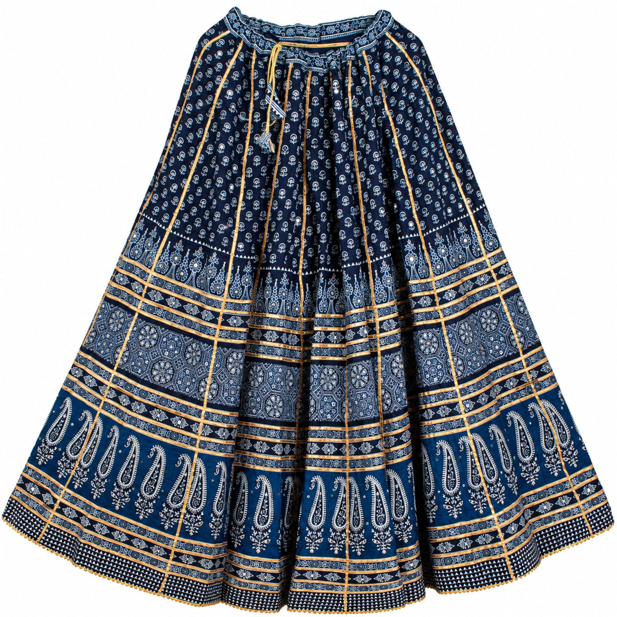 Ajrakh Hand Block Printed Lehenga Choli Set Indigo Blue Cotton Chaniya Choli for Navratri Garba Traditional Indian Women By KreatvKraft