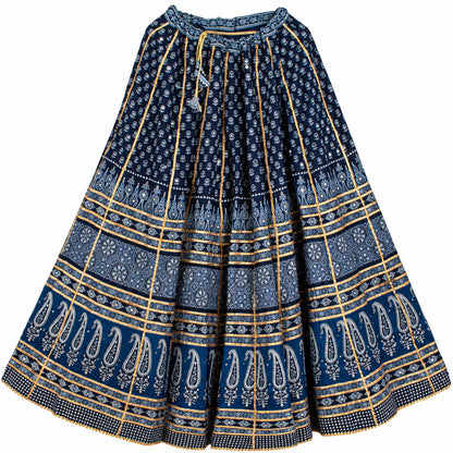Ajrakh Hand Block Printed Lehenga Choli Set Indigo Blue Cotton Chaniya Choli for Navratri Garba Traditional Indian Women By KreatvKraft