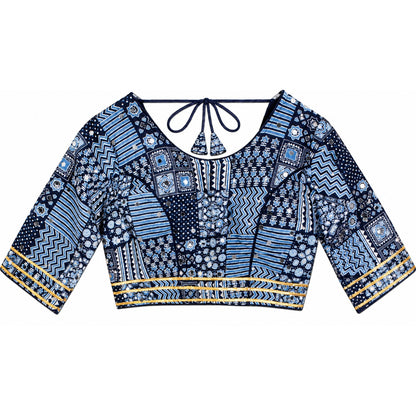 Ajrakh Hand Block Printed Lehenga Choli Set Indigo Blue Cotton Chaniya Choli for Navratri Garba Traditional Indian Women By KreatvKraft