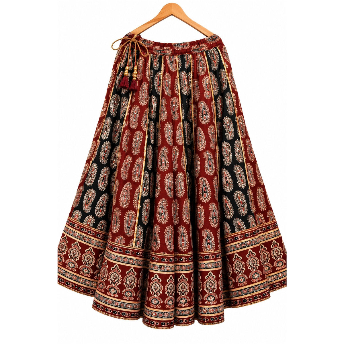 Ajrakh Printed Pure Cotton Black-Marron Lehenga Choli Set Traditional Navratri Garba Chaniya Choli for Dandiya Night Dress By KreatvKraft