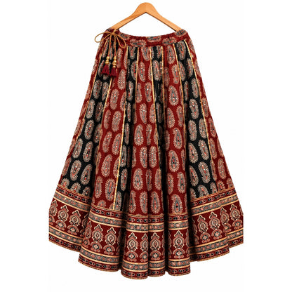 Ajrakh Printed Pure Cotton Black-Marron Lehenga Choli Set Traditional Navratri Garba Chaniya Choli for Dandiya Night Dress By KreatvKraft