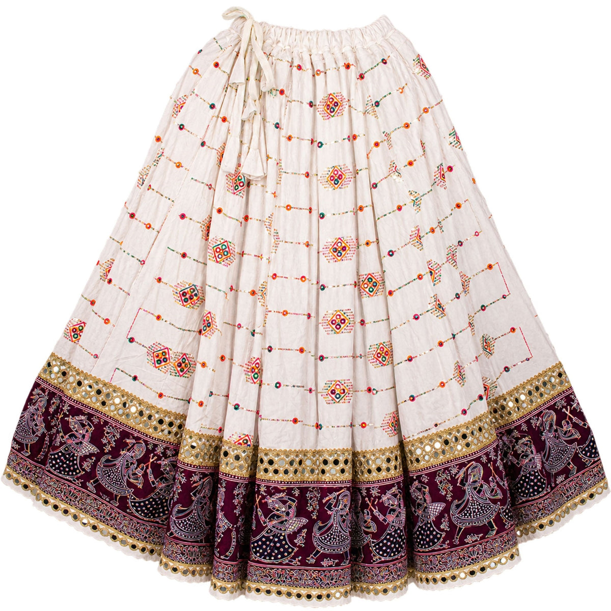White-Wine Lehenga Choli Dupatta Set Rayon Hand Block Printed Mirror Chaniya for Navratri Garba Dandiya Traditional Indian By KreatvKraft