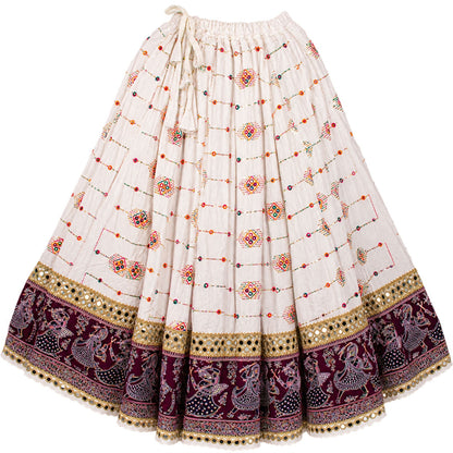 White-Wine Lehenga Choli Dupatta Set Rayon Hand Block Printed Mirror Chaniya for Navratri Garba Dandiya Traditional Indian By KreatvKraft