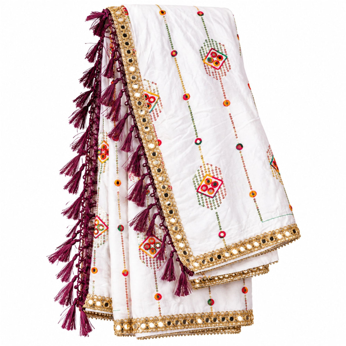 White-Wine Lehenga Choli Dupatta Set Rayon Hand Block Printed Mirror Chaniya for Navratri Garba Dandiya Traditional Indian By KreatvKraft