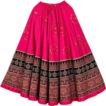 Ajrakh Printed Cotton Pink Lehenga Choli Set Traditional Navratri Garba Chaniya Choli for Dandiya Night Traditional Dress By KreatvKraft