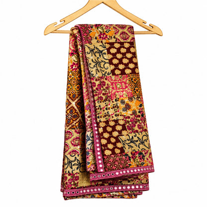 Mirror Embroidered Lehenga Choli Dupatta Set Pink Pure Cotton Real Chaniya Choli for Garba Kalamkari Indian Dress Women By KreatvKraft