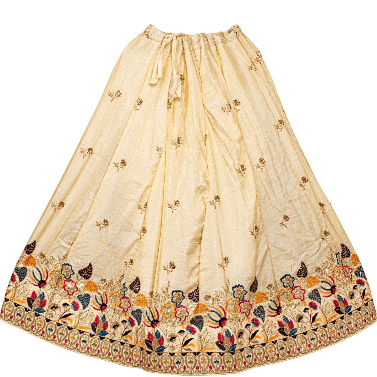 Zari Embroidered Sequins Lehenga Choli Set Cream Art Silk Floral Chaniya Choli Indian Wedding Party Festive Dress for Women By KreatvKraft