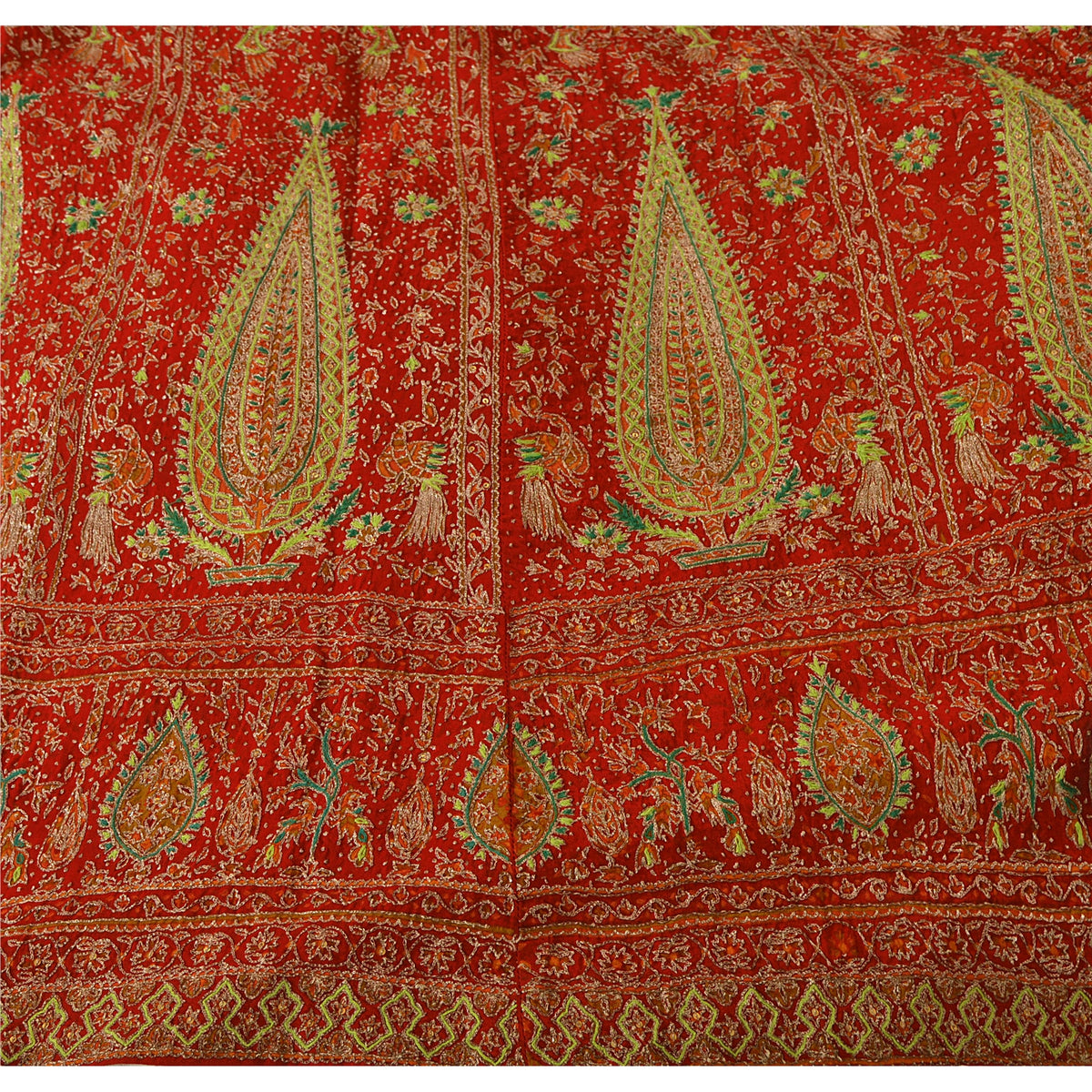 Sanskriti Vintage Pure Crepe Silk Dark Orange Heavy Stitched Lehenga Set Zari