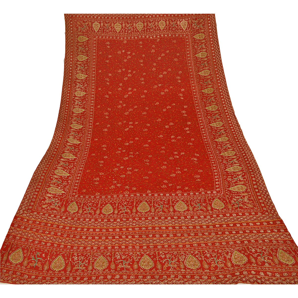 Sanskriti Vintage Pure Crepe Silk Dark Orange Heavy Stitched Lehenga Set Zari
