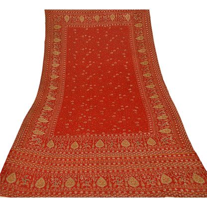 Sanskriti Vintage Pure Crepe Silk Dark Orange Heavy Stitched Lehenga Set Zari