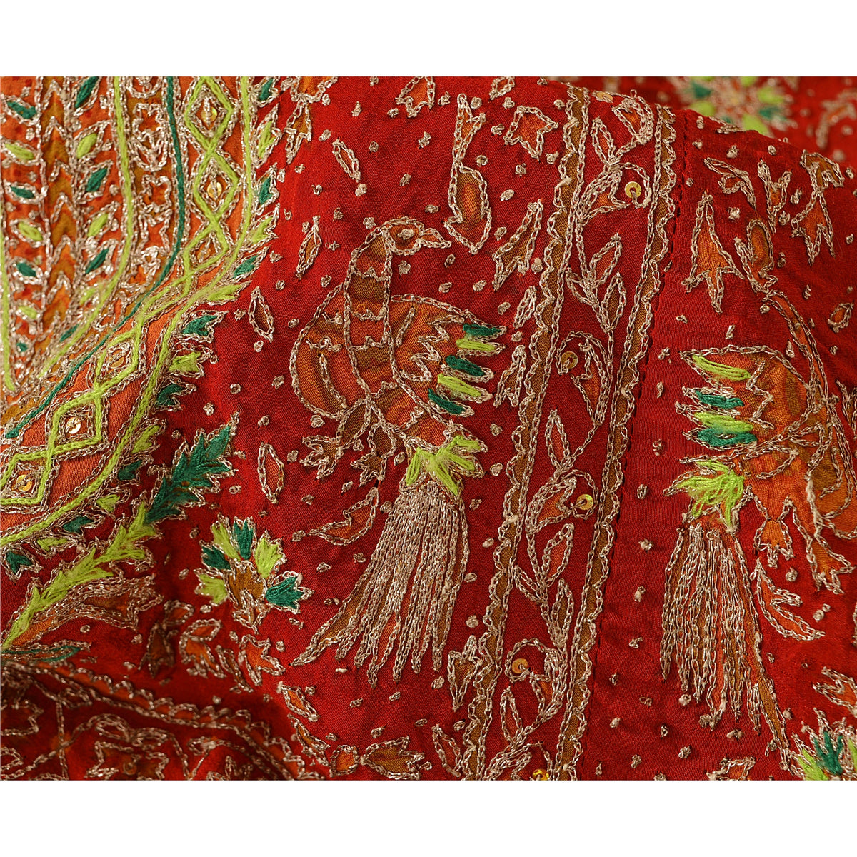 Sanskriti Vintage Pure Crepe Silk Dark Orange Heavy Stitched Lehenga Set Zari