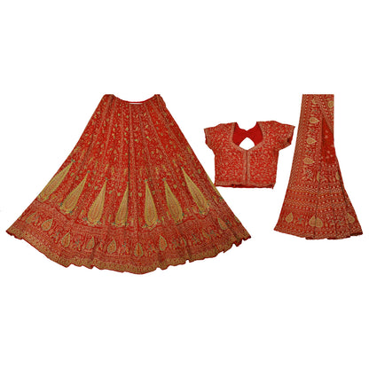 Sanskriti Vintage Pure Crepe Silk Dark Orange Heavy Stitched Lehenga Set Zari