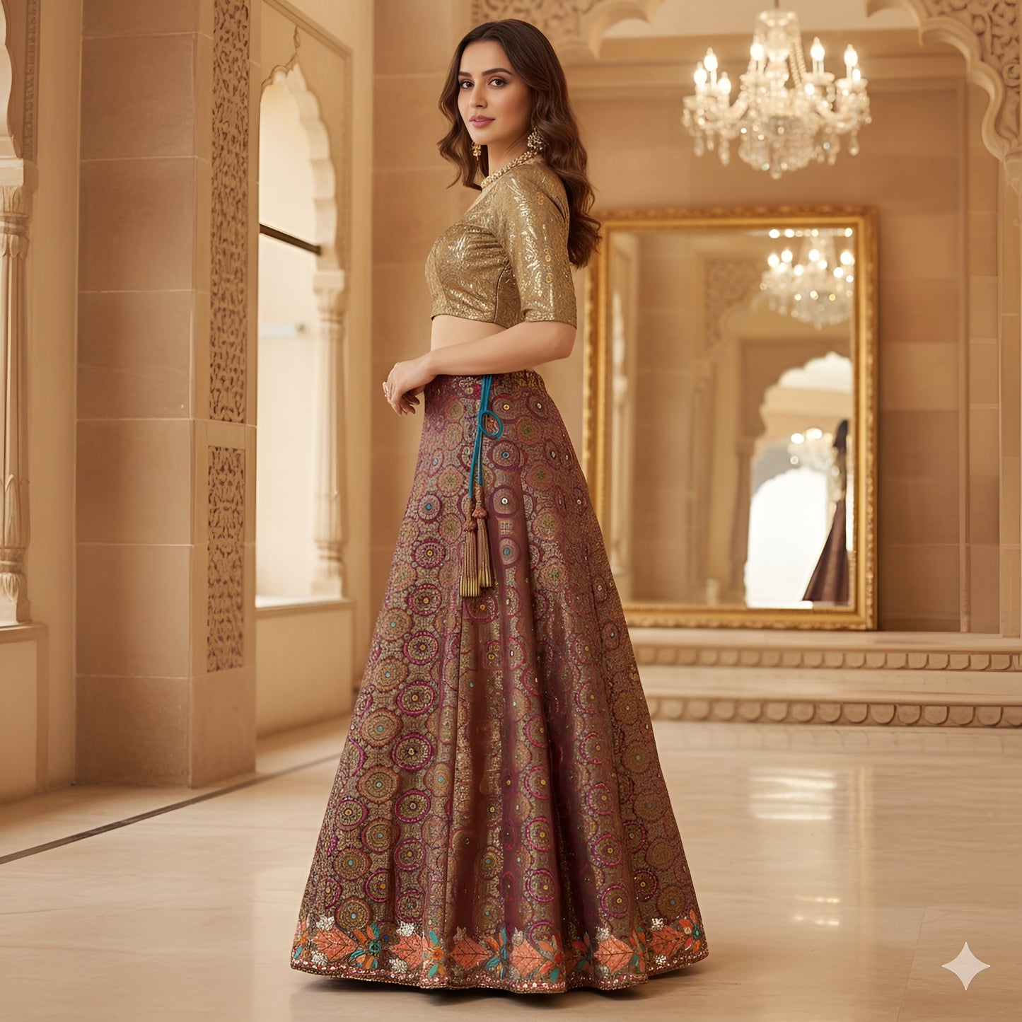 Sanskriti Vintage Purple Long Lehenga Artificial Silk Hand Bead Zardozi Stitched