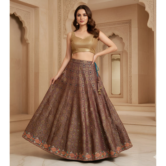 Sanskriti Vintage Purple Long Lehenga Artificial Silk Hand Bead Zardozi Stitched