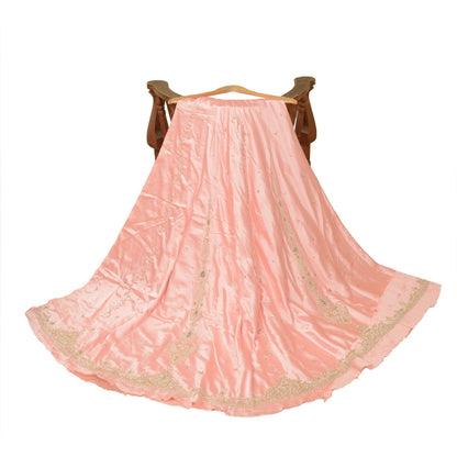Sanskriti Pink Bridal Lehenga Satin Silk Hand Embroidered Zardozi Unstitch