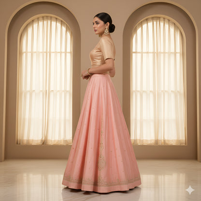 Sanskriti Pink Bridal Lehenga Satin Silk Hand Embroidered Zardozi Unstitch