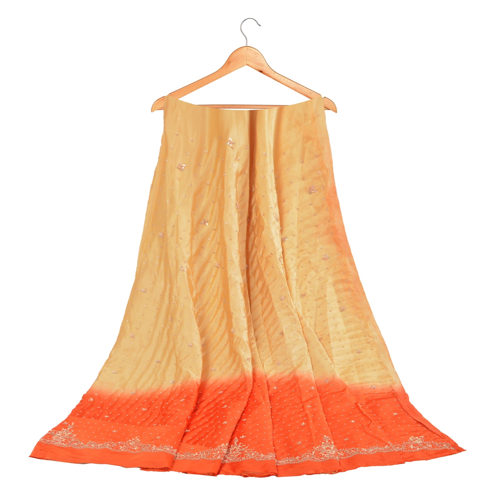 Sanskriti Vintage CreamLong Lehenga Satin Silk Hand Embroidered Zardozi Unstitch