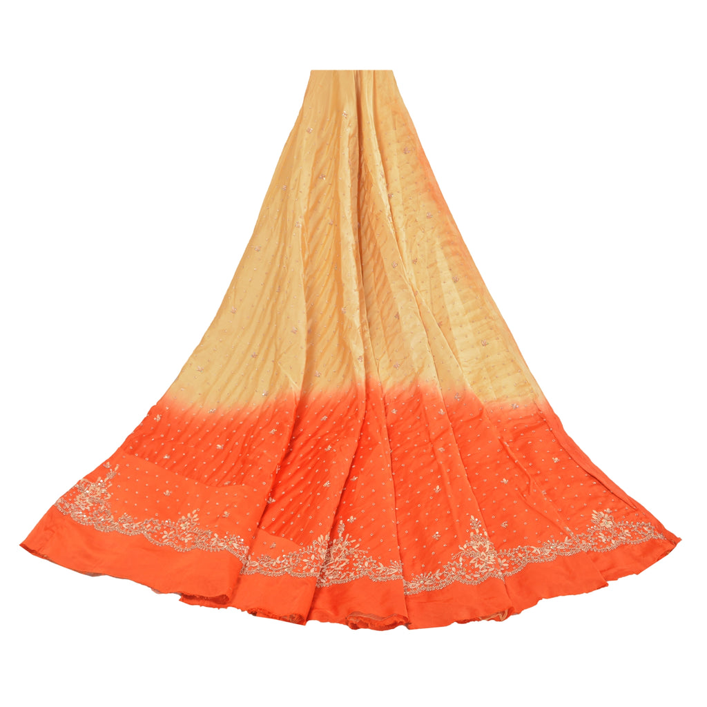 Sanskriti Vintage CreamLong Lehenga Satin Silk Hand Embroidered Zardozi Unstitch