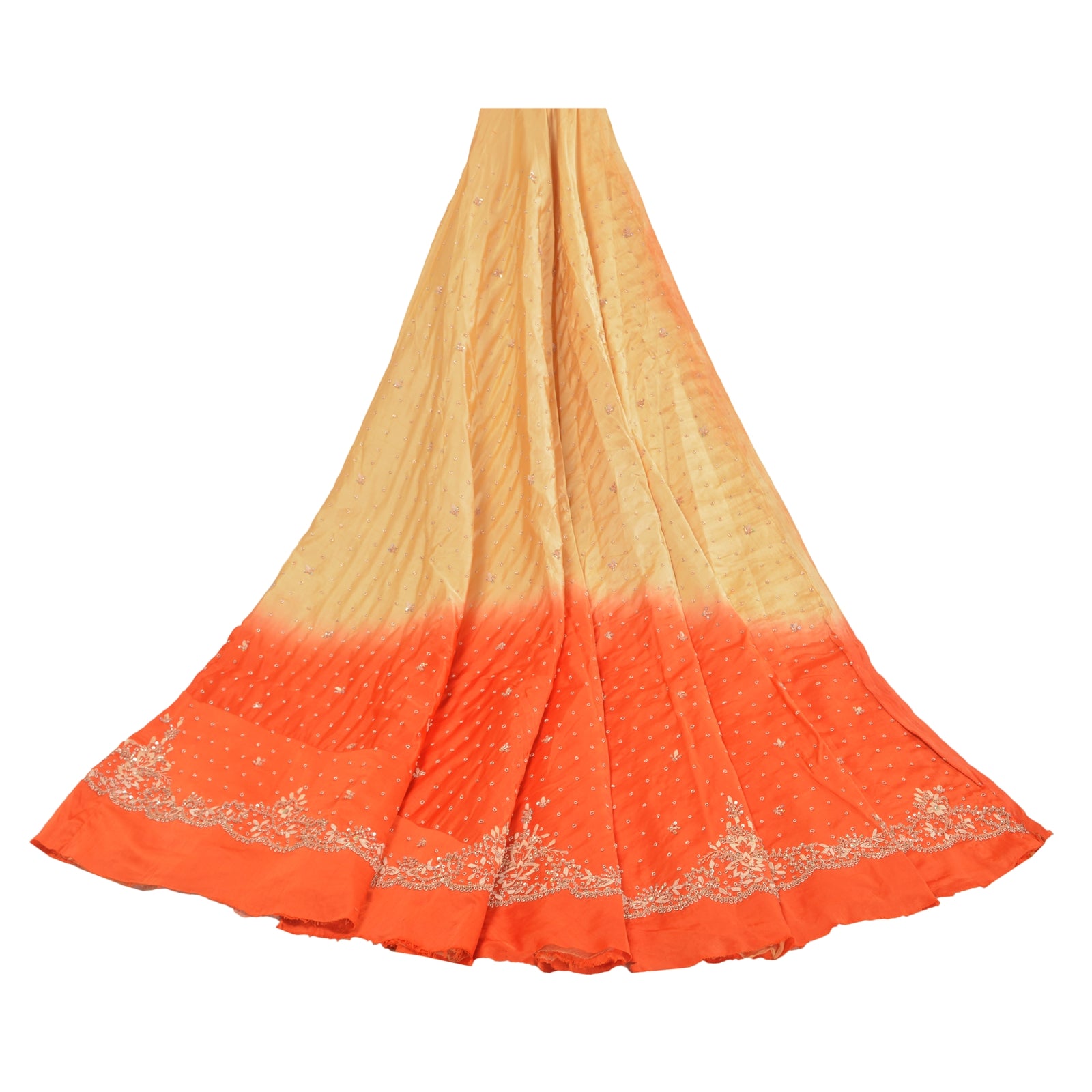 Sanskriti Vintage CreamLong Lehenga Satin Silk Hand Embroidered Zardozi Unstitch