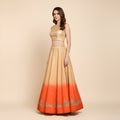 Sanskriti Vintage CreamLong Lehenga Satin Silk Hand Embroidered Zardozi Unstitch