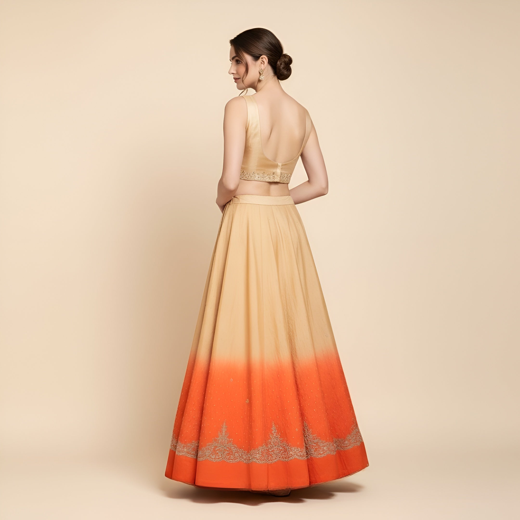 Sanskriti Vintage CreamLong Lehenga Satin Silk Hand Embroidered Zardozi Unstitch