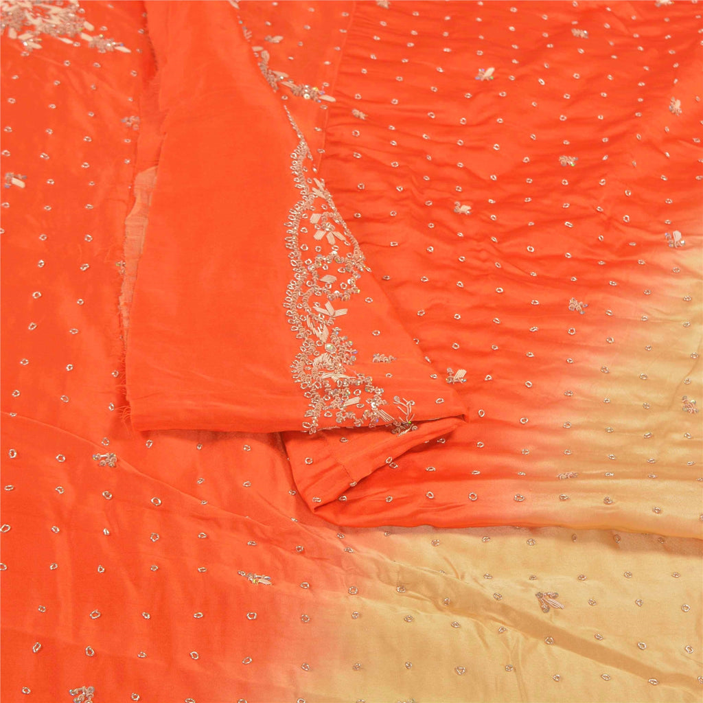 Sanskriti Vintage CreamLong Lehenga Satin Silk Hand Embroidered Zardozi Unstitch