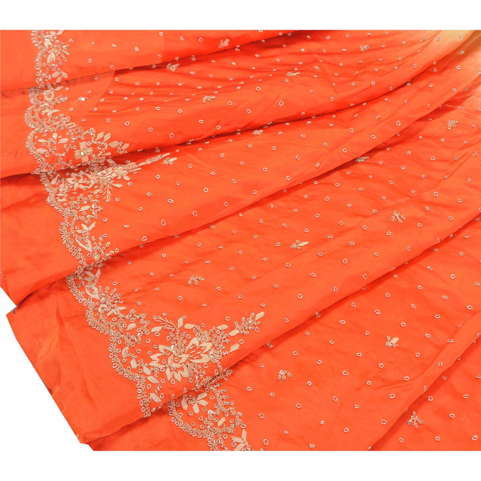 Sanskriti Vintage CreamLong Lehenga Satin Silk Hand Embroidered Zardozi Unstitch