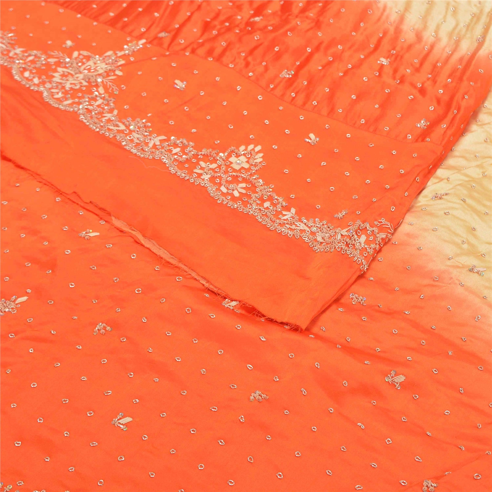 Sanskriti Vintage CreamLong Lehenga Satin Silk Hand Embroidered Zardozi Unstitch