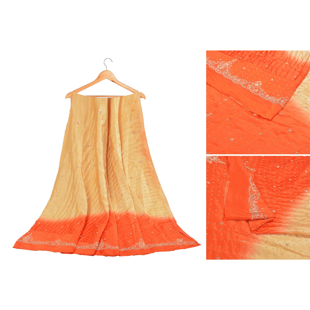 Sanskriti Vintage CreamLong Lehenga Satin Silk Hand Embroidered Zardozi Unstitch